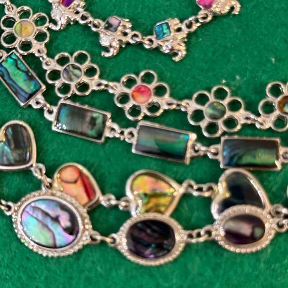 Jewelry - 5 Abalone Link Bracelets Silver Tone Metal Heart Elephant Flower Oval Rectangles